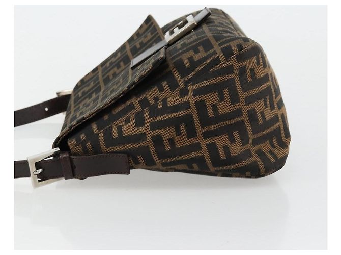 FENDI Zucca Canvas Mamma Baguette Borsa a Spalla Nero Marrone Auth 179826SAV - vista 5