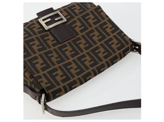FENDI Zucca Canvas Mamma Baguette Borsa a Spalla Nero Marrone Auth 179826SAV - vista 6