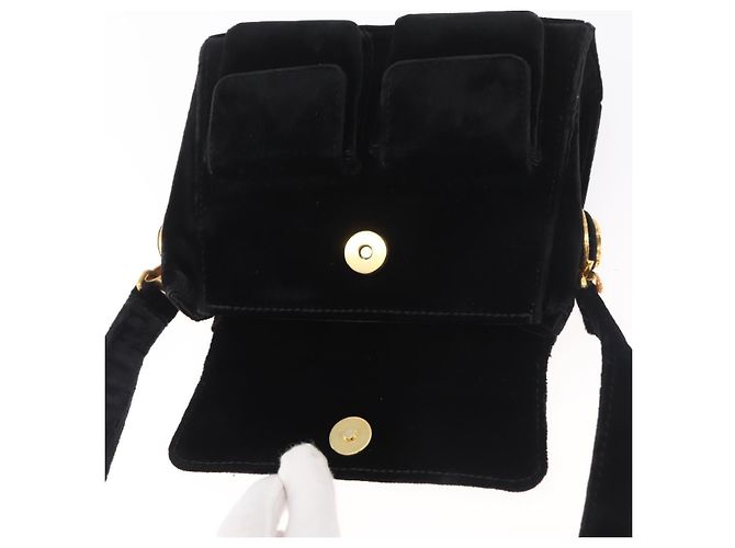 Borsa a Spalla Gianni Versace Velluto Nero Oro Auth BA12750A D'oro - vista 16
