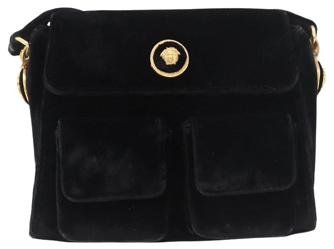 Borsa a Spalla Gianni Versace Velluto Nero Oro Auth BA12750A D'oro - vista 2