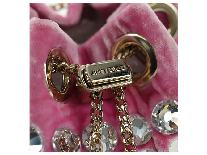 Borsa a Spalla Jimmy Choo Chain Bonbon Velluto 2way Rosa Oro Auth 179776SAM D'oro - vista 16