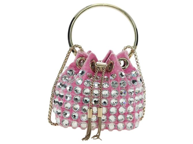 Borsa a Spalla Jimmy Choo Chain Bonbon Velluto 2way Rosa Oro Auth 179776SAM D'oro - vista 2