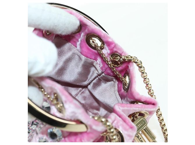 Borsa a Spalla Jimmy Choo Chain Bonbon Velluto 2way Rosa Oro Auth 179776SAM D'oro - vista 20