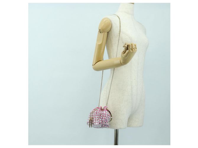 Borsa a Spalla Jimmy Choo Chain Bonbon Velluto 2way Rosa Oro Auth 179776SAM D'oro - vista 23