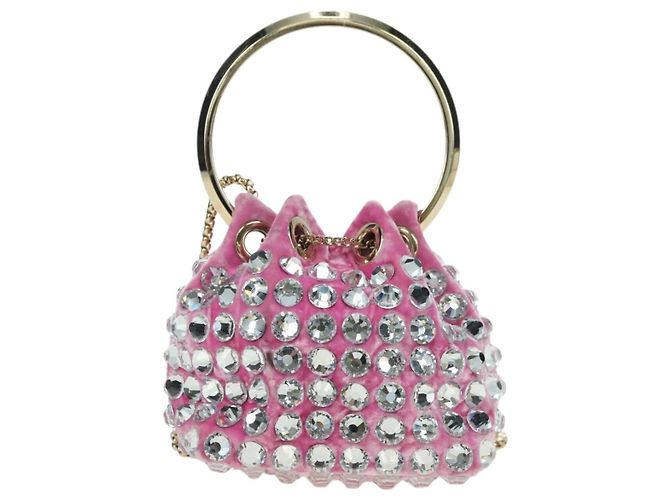 Borsa a Spalla Jimmy Choo Chain Bonbon Velluto 2way Rosa Oro Auth 179776SAM D'oro - vista 3