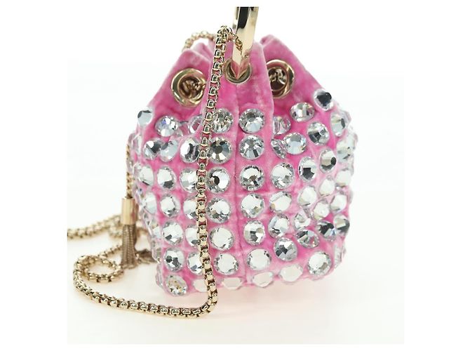 Borsa a Spalla Jimmy Choo Chain Bonbon Velluto 2way Rosa Oro Auth 179776SAM D'oro - vista 4