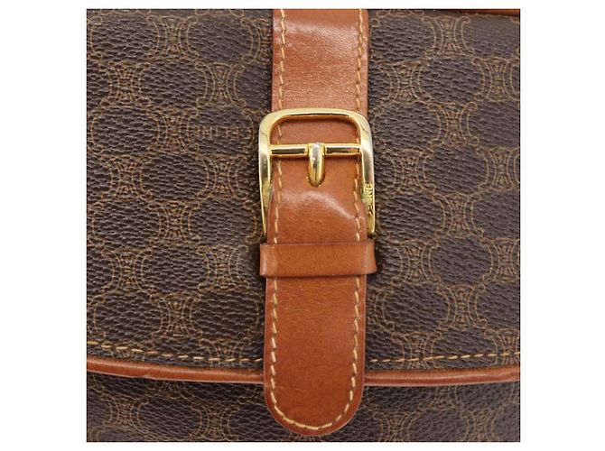 Céline Borsa a tracolla CELINE Macadam Canvas PVC Pelle Marrone Oro Auth bs35244 D'oro - vista 14