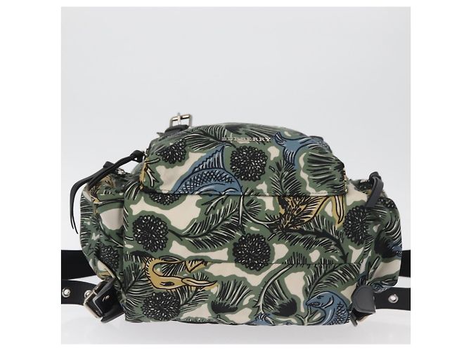 Zaino BURBERRY Nylon Verde Argento Auth 181165A - vista 11