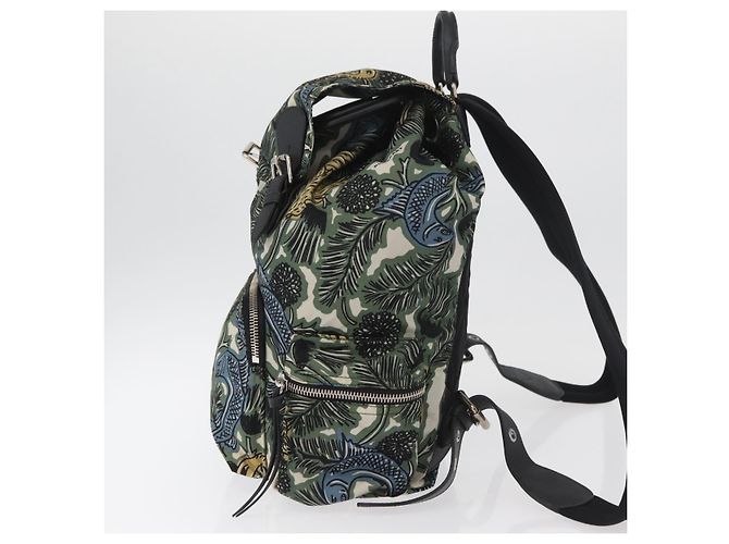 Zaino BURBERRY Nylon Verde Argento Auth 181165A - vista 4
