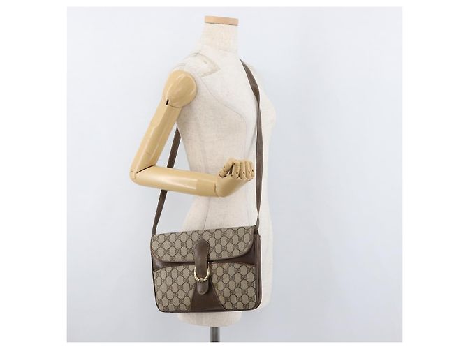 Borsa a Spalla GUCCI GG Supreme PVC Beige Oro Auth 179384 D'oro - vista 26