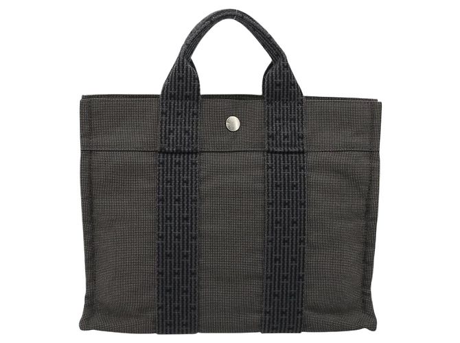Hermès HERMES Her Line PM Handtasche Canvas Grau Silber Auth 179760A Braun - Ansicht 2