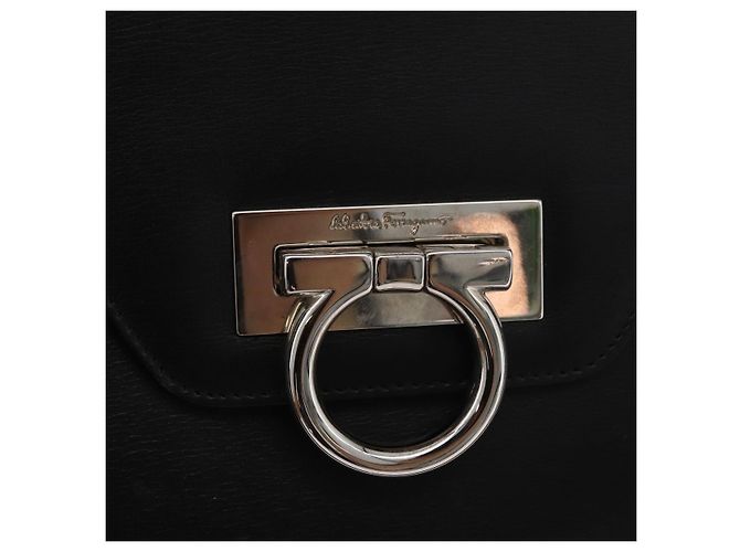 Borsa Salvatore Ferragamo Gancini in pelle nera argento Auth BA12902 Nero - vista 14