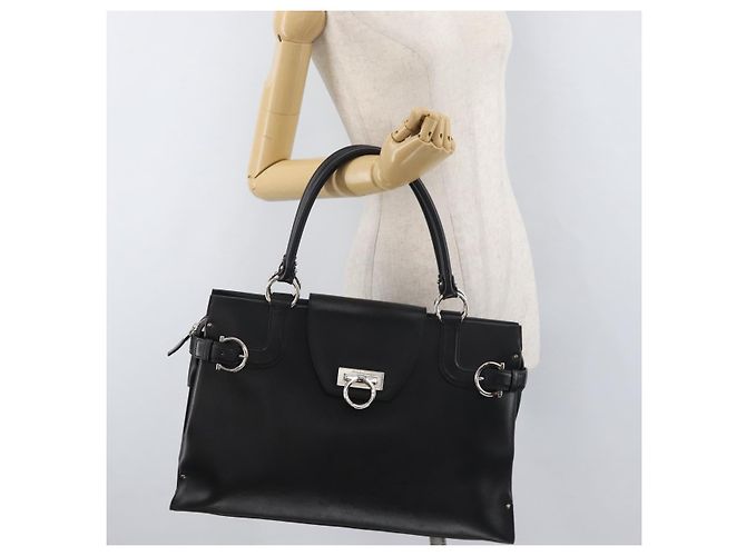 Borsa Salvatore Ferragamo Gancini in pelle nera argento Auth BA12902 Nero - vista 22