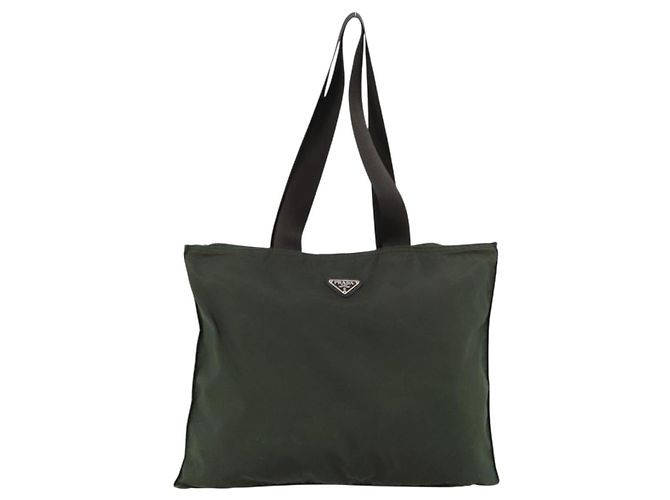 Borsa Tote PRADA Nylon Khaki Silver Auth 179851 Argento Cachi - vista 2