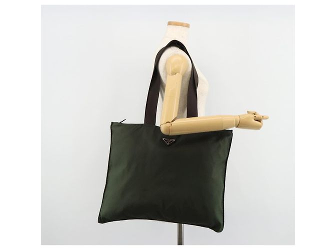 Borsa Tote PRADA Nylon Khaki Silver Auth 179851 Argento Cachi - vista 21