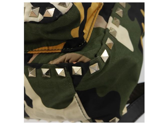 Zaino VALENTINO Studs Camouflage Nylon Khaki Gold Auth bs35140 D'oro Cachi - vista 15