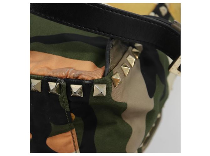 Zaino VALENTINO Studs Camouflage Nylon Khaki Gold Auth bs35140 D'oro Cachi - vista 17