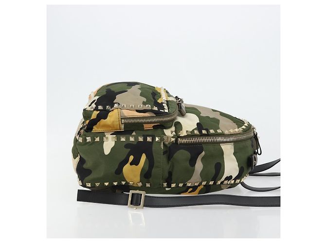 Zaino VALENTINO Studs Camouflage Nylon Khaki Gold Auth bs35140 D'oro Cachi - vista 3