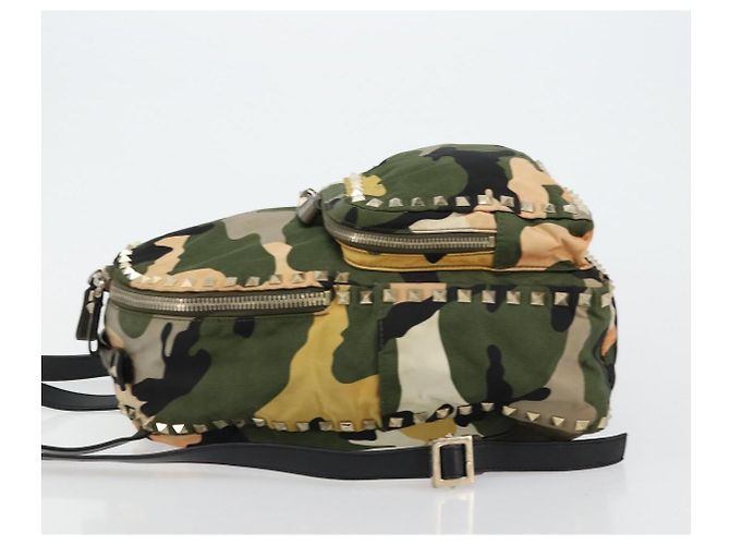 Zaino VALENTINO Studs Camouflage Nylon Khaki Gold Auth bs35140 D'oro Cachi - vista 4