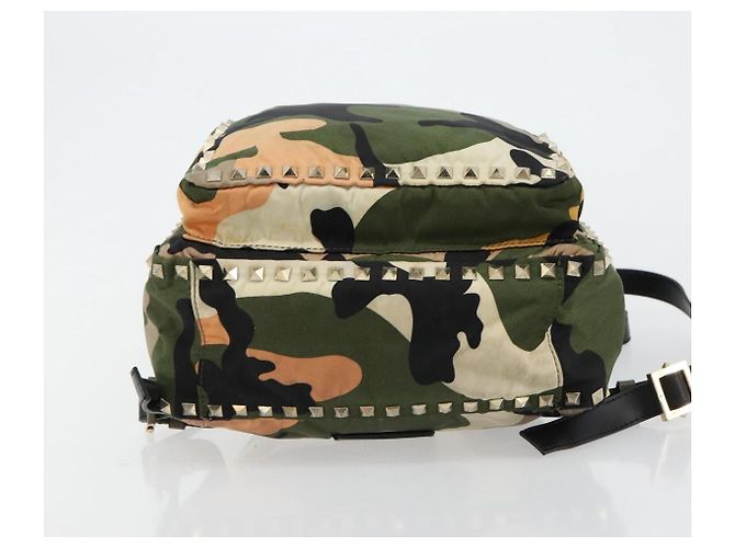 Zaino VALENTINO Studs Camouflage Nylon Khaki Gold Auth bs35140 D'oro Cachi - vista 5