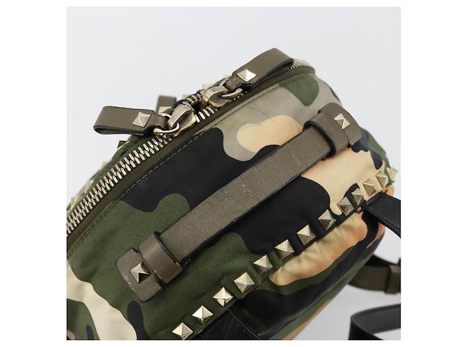 Zaino VALENTINO Studs Camouflage Nylon Khaki Gold Auth bs35140 D'oro Cachi - vista 7