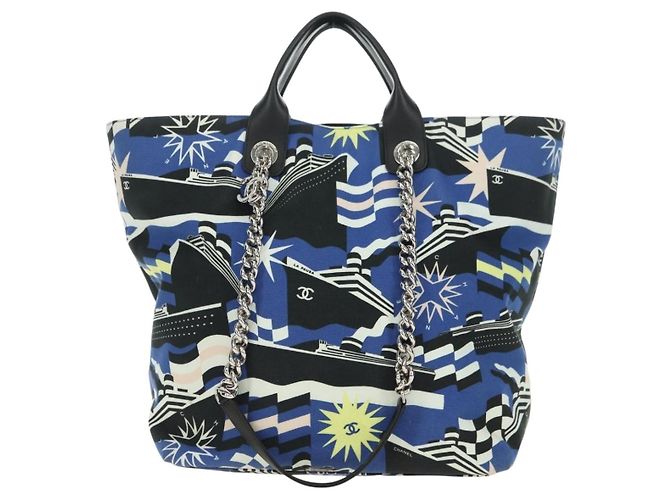 CHANEL La Pauza Borsa in Tela e Pelle 2way Blu Argento CC Auth ka4406SM - vista 2