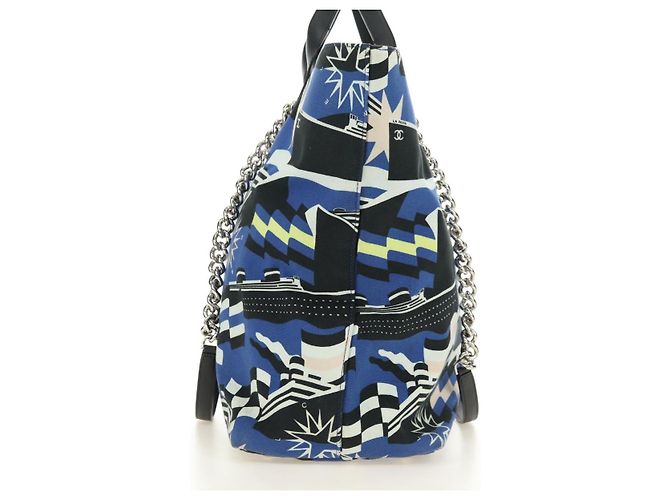 CHANEL La Pauza Borsa in Tela e Pelle 2way Blu Argento CC Auth ka4406SM - vista 4