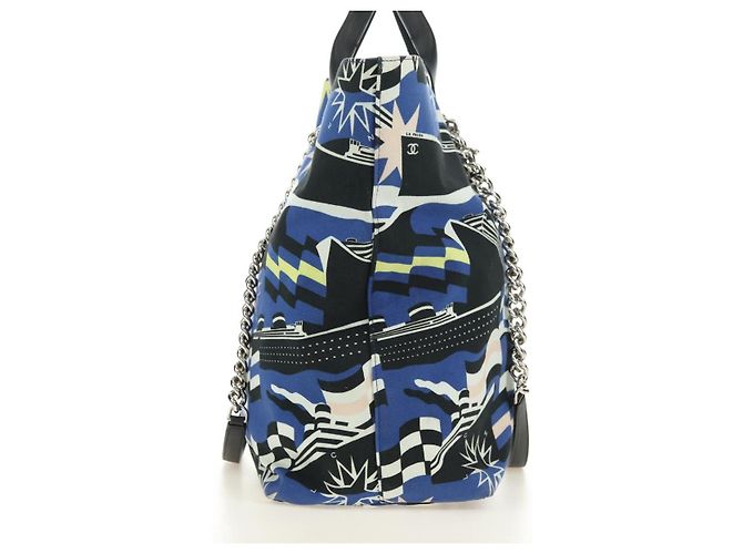 CHANEL La Pauza Borsa in Tela e Pelle 2way Blu Argento CC Auth ka4406SM - vista 5
