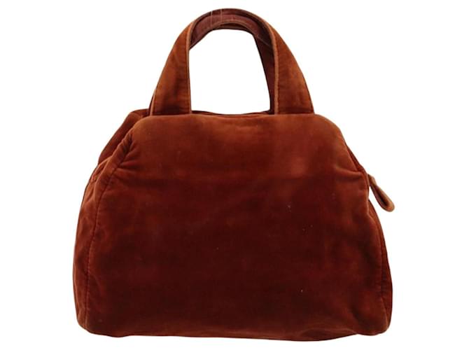 Borsa PRADA Velluto Marrone Oro Auth bs35158 D'oro - vista 3