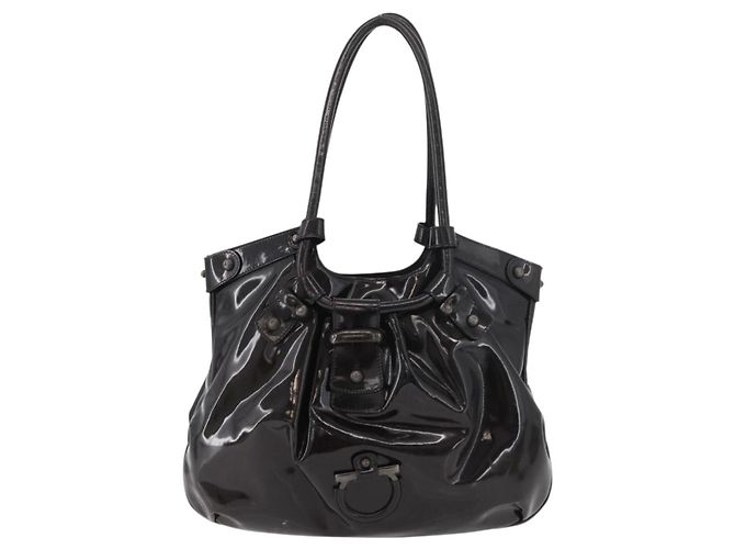 Borsa Salvatore Ferragamo Gancini in pelle vernice Marrone Scuro Auth bs35239 - vista 2