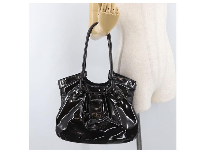 Borsa Salvatore Ferragamo Gancini in pelle vernice Marrone Scuro Auth bs35239 - vista 23