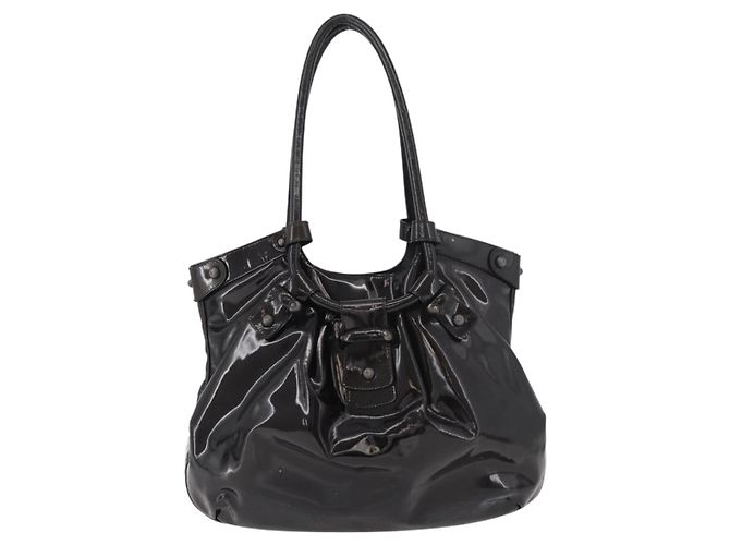 Borsa Salvatore Ferragamo Gancini in pelle vernice Marrone Scuro Auth bs35239 - vista 3