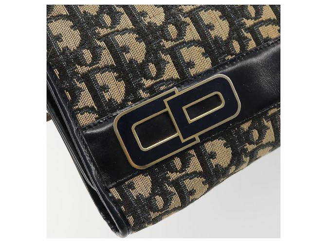 Borsa a tracolla Christian Dior Trotter Canvas Navy Gold Auth 180324 D'oro Blu navy - vista 14