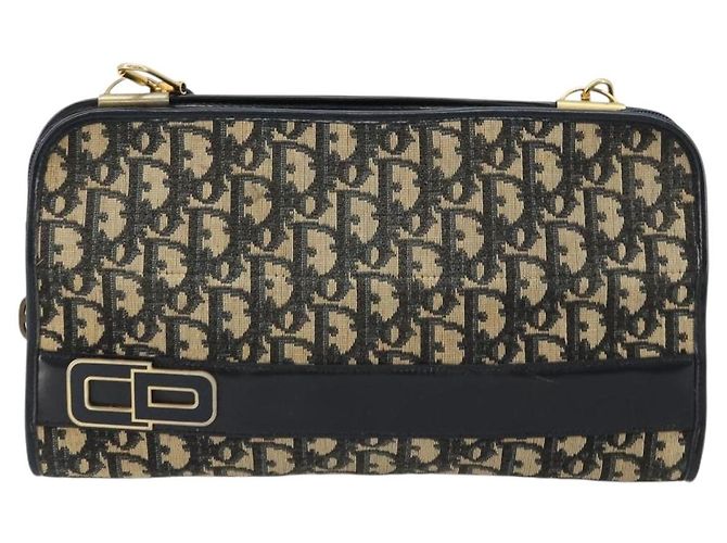 Borsa a tracolla Christian Dior Trotter Canvas Navy Gold Auth 180324 D'oro Blu navy - vista 2