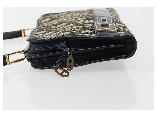 Borsa a tracolla Christian Dior Trotter Canvas Navy Gold Auth 180324 D'oro Blu navy - vista 5