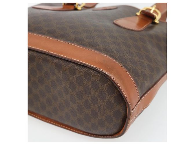 Céline Borsa Tote CELINE Macadam Canvas PVC Pelle Marrone Oro Auth 180666 D'oro - vista 10