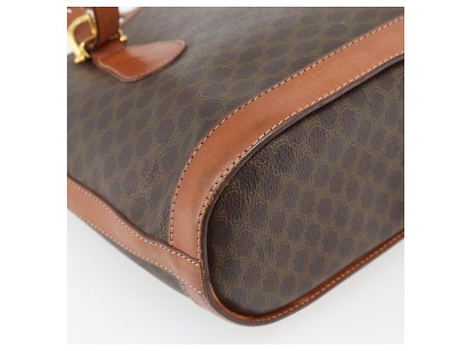 Céline Borsa Tote CELINE Macadam Canvas PVC Pelle Marrone Oro Auth 180666 D'oro - vista 13