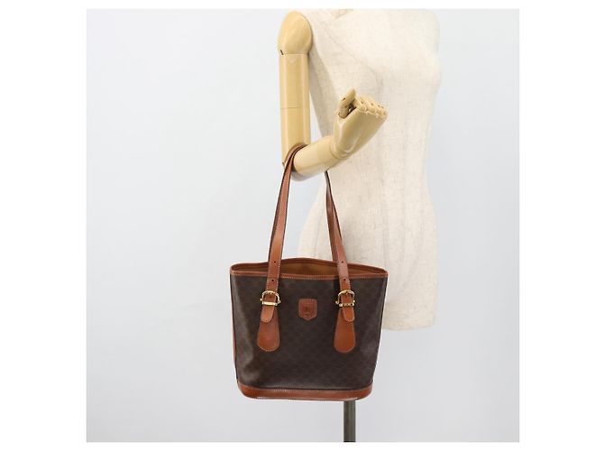Céline Borsa Tote CELINE Macadam Canvas PVC Pelle Marrone Oro Auth 180666 D'oro - vista 22
