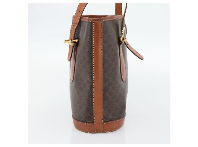 Céline Borsa Tote CELINE Macadam Canvas PVC Pelle Marrone Oro Auth 180666 D'oro - vista 5