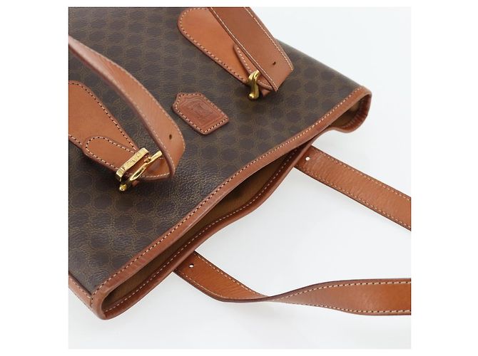 Céline Borsa Tote CELINE Macadam Canvas PVC Pelle Marrone Oro Auth 180666 D'oro - vista 6