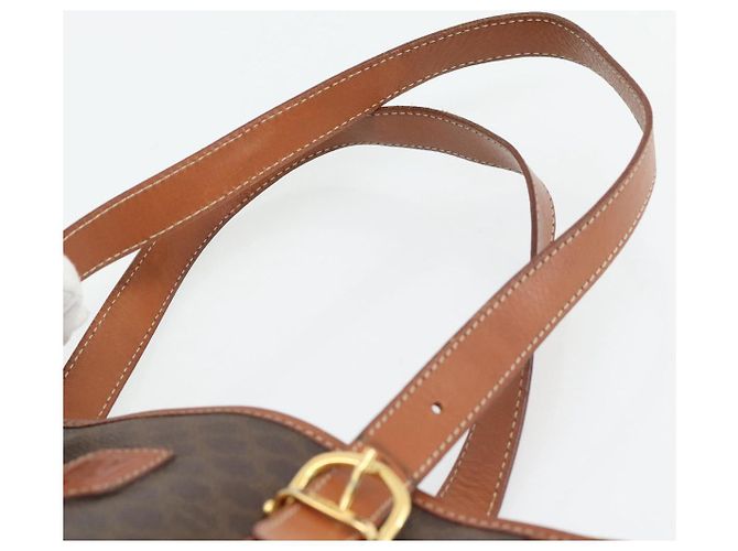 Céline Borsa Tote CELINE Macadam Canvas PVC Pelle Marrone Oro Auth 180666 D'oro - vista 8