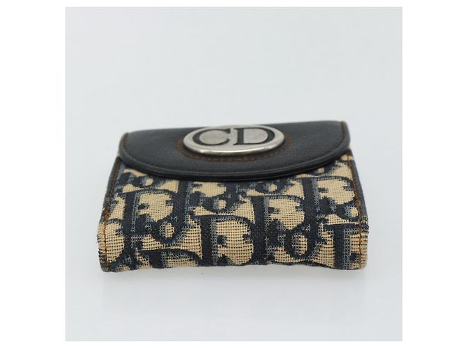 Portafoglio Compatto Christian Dior Trotter Canvas Navy Silver Auth 181463A Argento Blu navy - vista 7