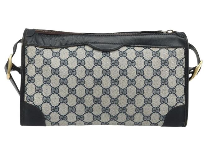 Borsa a tracolla GUCCI GG Supreme PVC Blu Navy Oro Auth ka4364 D'oro - vista 3
