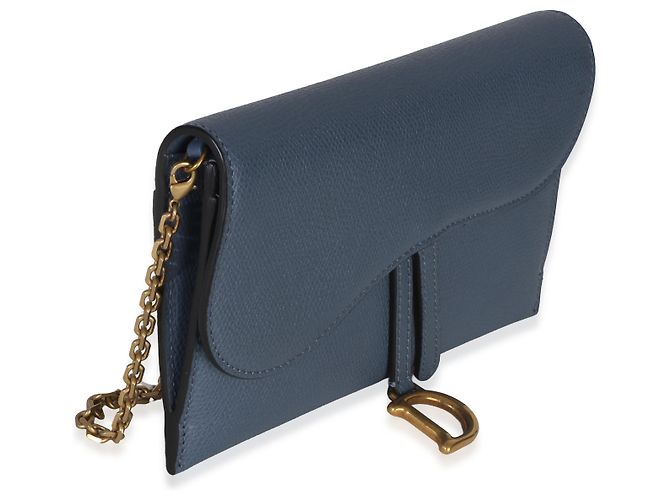 Pochette Small Saddle in pelle di vitello granulata blu Christian Dior con catena - vista 4