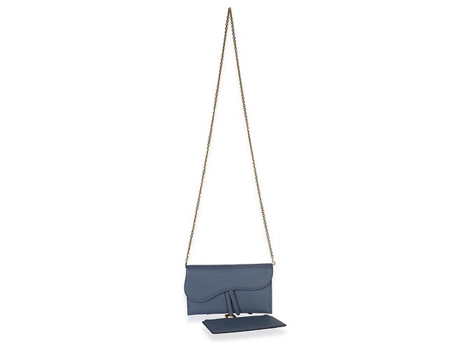 Pochette Small Saddle in pelle di vitello granulata blu Christian Dior con catena - vista 5