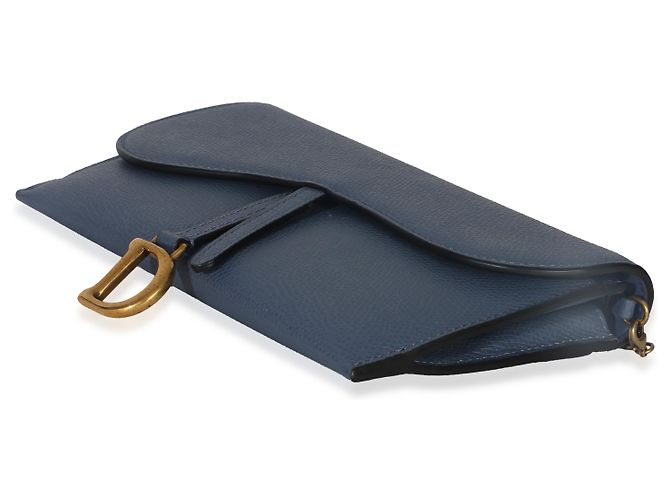 Pochette Small Saddle in pelle di vitello granulata blu Christian Dior con catena - vista 6