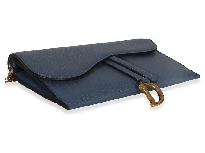 Pochette Small Saddle in pelle di vitello granulata blu Christian Dior con catena - vista 7