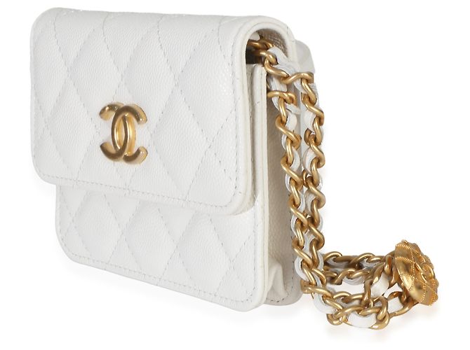 Monedero Twist Your Buttons en Caviar acolchado blanco Chanel con cadena - vista 3