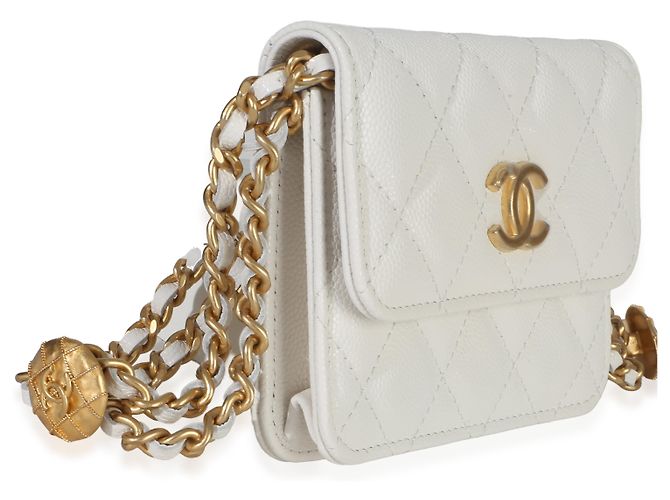Monedero Twist Your Buttons en Caviar acolchado blanco Chanel con cadena - vista 4