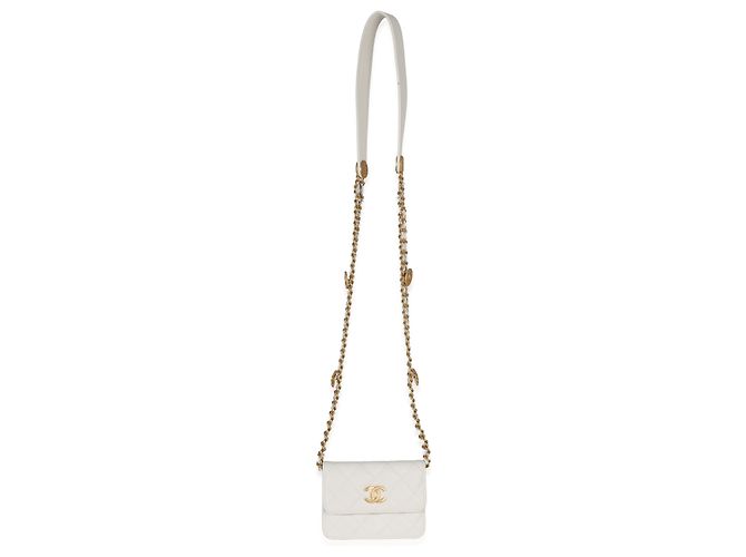 Monedero Twist Your Buttons en Caviar acolchado blanco Chanel con cadena - vista 5